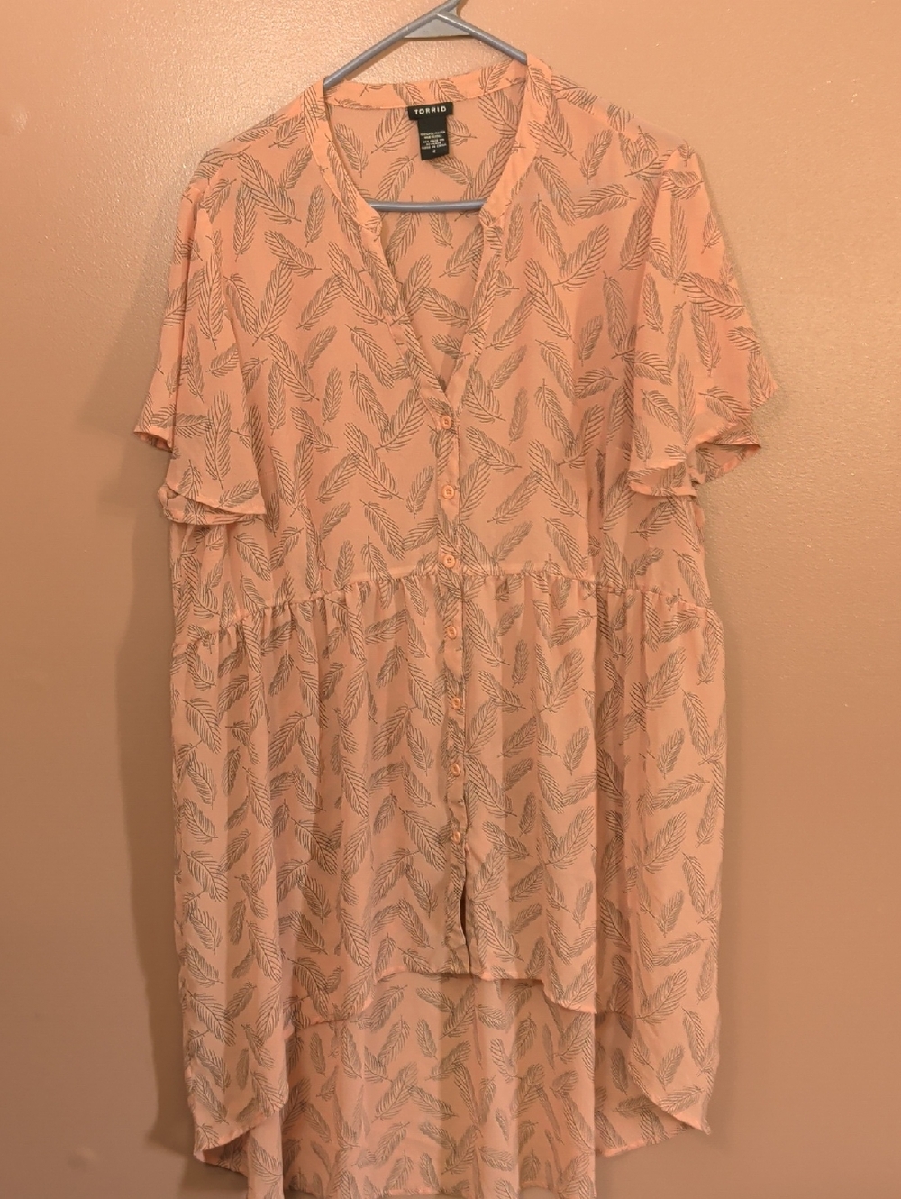 torrid Peach Leaf-Print Button-Front Blouse